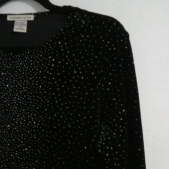 NOTATIONS | medium | Stunning Black Velour Glittery Long Sleeve Top | NWOT - Picture 5 of 15
